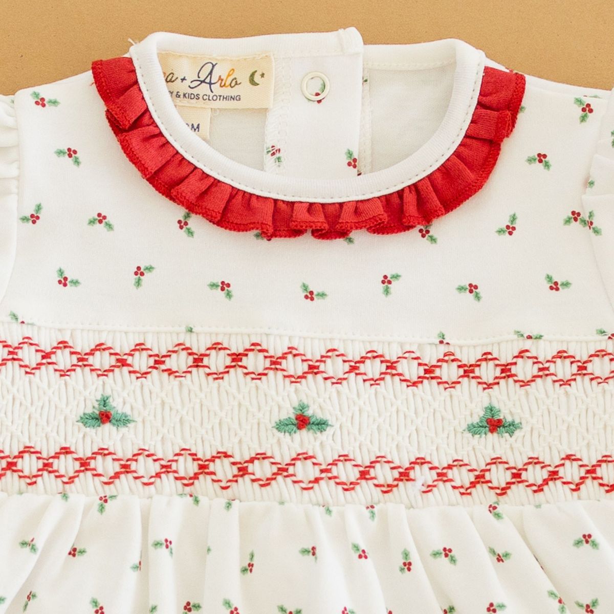 Winter Berries Ivory Smocked L/S Toddler Dress