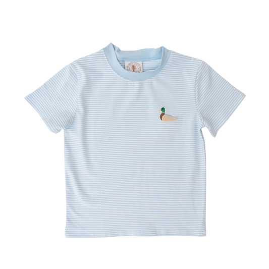 Cypress Row Field and Feather Beau Basic Tee in neutral color, soft cotton fabric, displayed on a hanger.