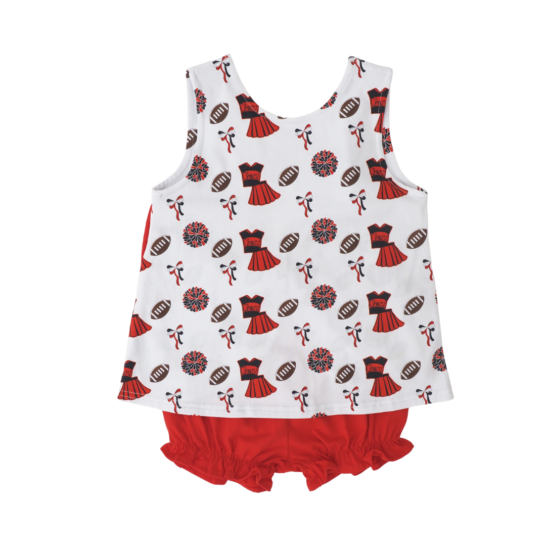 Cypress Row Varsity Red and Black Blaire Bow Back Set featuring a stylish crop top and matching skirt with bow detail.