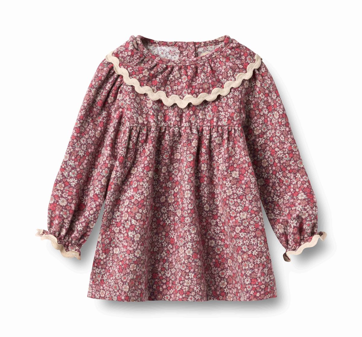 Wheat Grape Flowers Elvira long sleeve collar dress featuring a floral print on lightweight fabric.