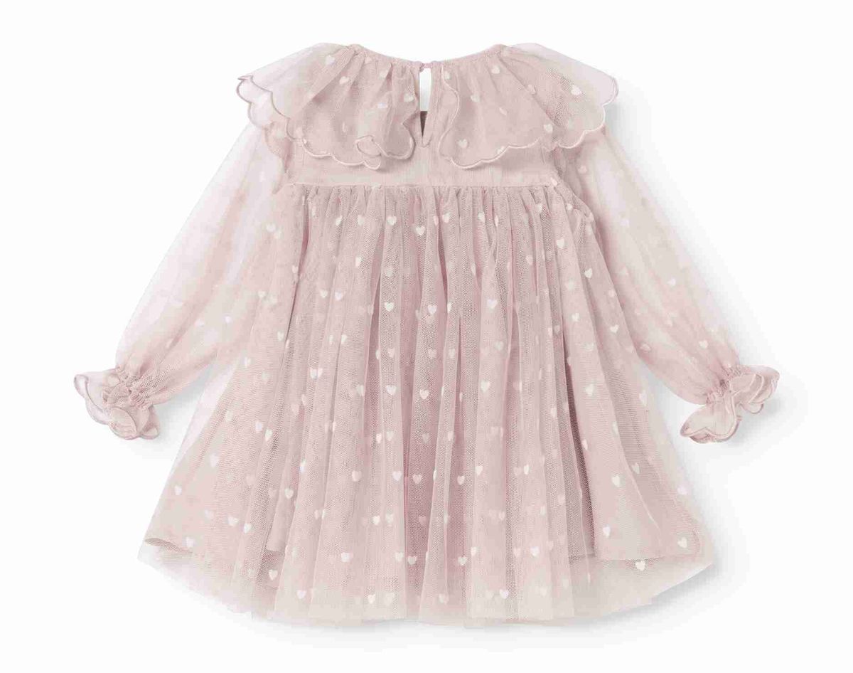 Cloud gray hearts Dera baby dress by MarMar Copenhagen, featuring soft fabric and cute heart pattern for infants.