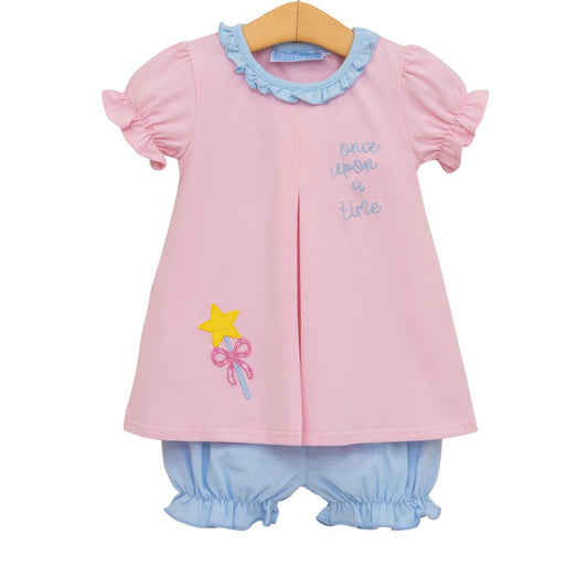Trotter Street Once Upon A Time Bloomer Set for toddlers, featuring soft fabric and colorful whimsical print.