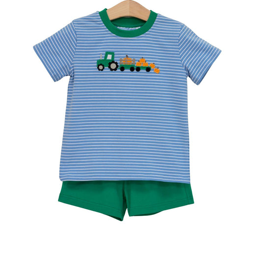 Trotter Street Tractor Trail Short Set featuring a colorful, casual design for kids, with shorts and matching top.