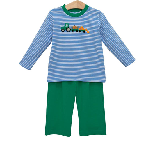 Trotter Street Tractor Trail Pant Set featuring durable trousers and a matching top with tractor-themed print for kids.