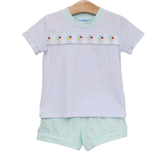 Trotter Street Magical Balloons banded short set featuring colorful balloon patterns and comfortable casual fit.