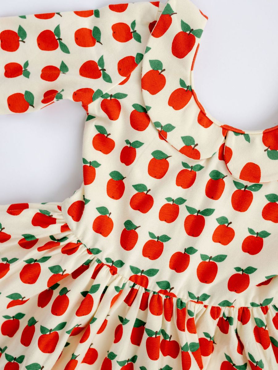 3/4 Sleeve Twirl Dress in Red Apples Collared