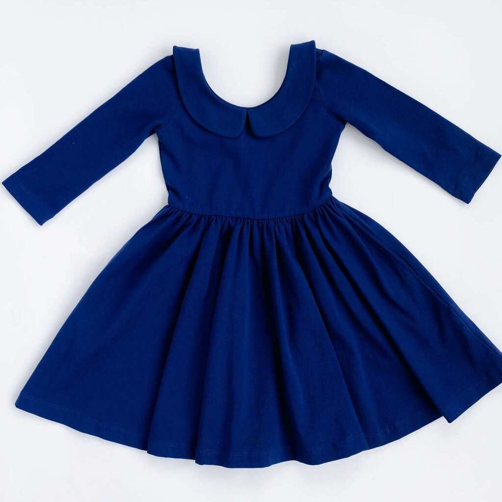 3/4 Sleeve Twirl Dress in Solid Harbor Navy Collared