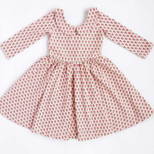 Good Apples 3/4 sleeve twirl dress in vintage rose with a collar, perfect for casual or dressy occasions.