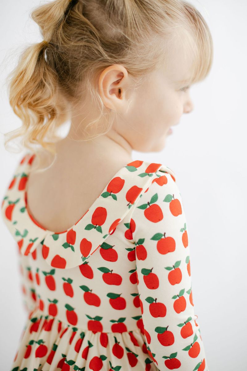 3/4 Sleeve Twirl Dress in Red Apples Collared