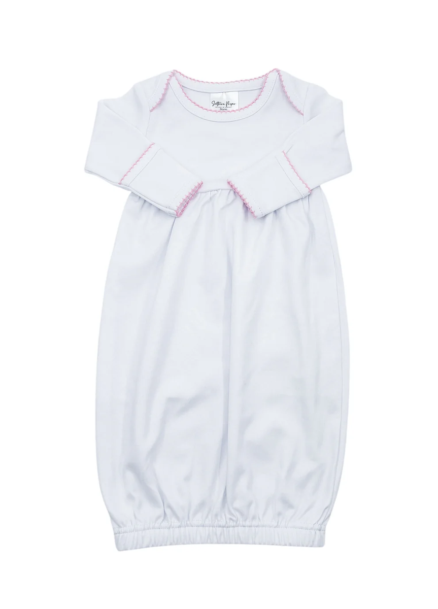 White w/Pink Picot Trim Gown