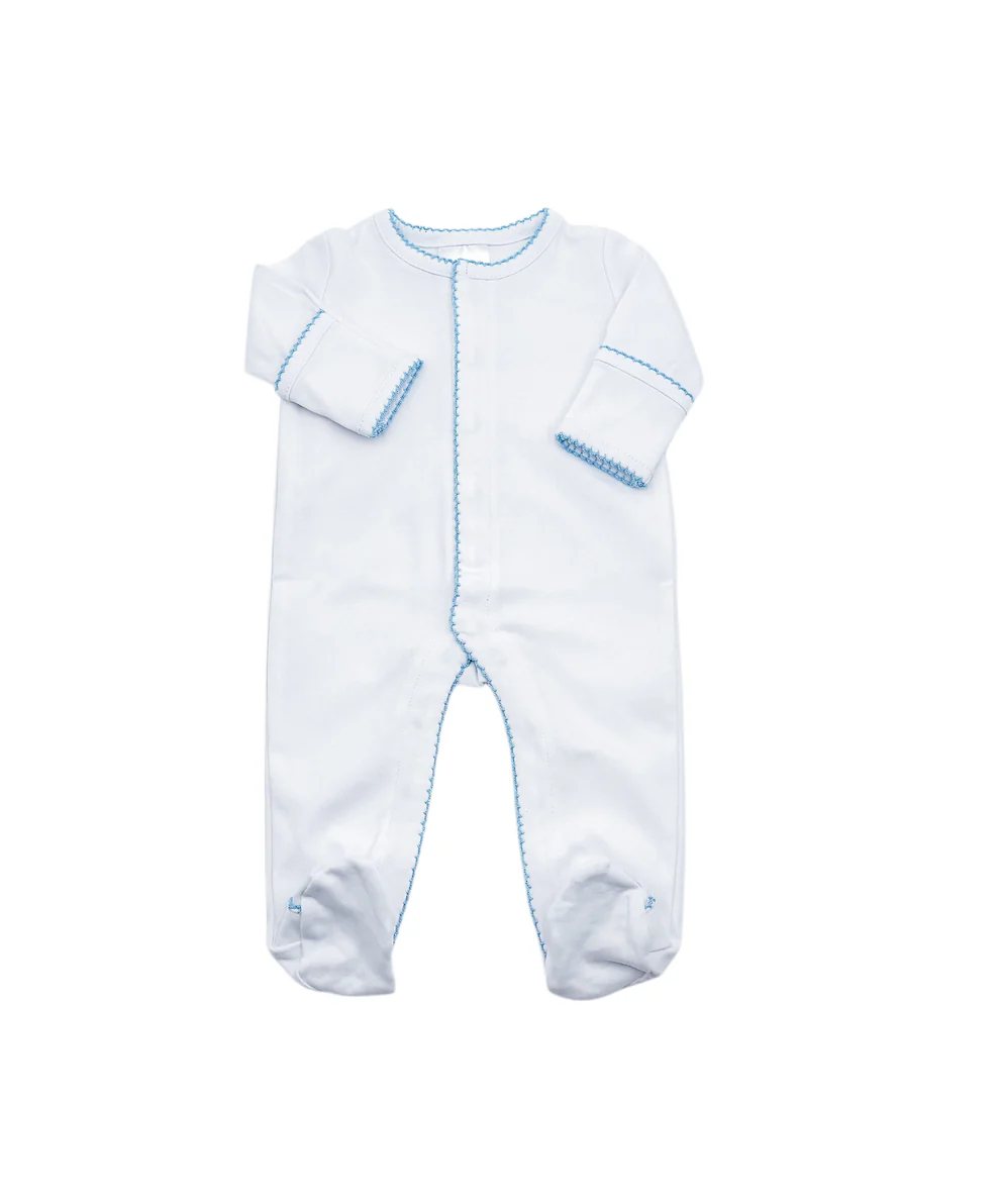 White w/Blue Picot Trim Footie