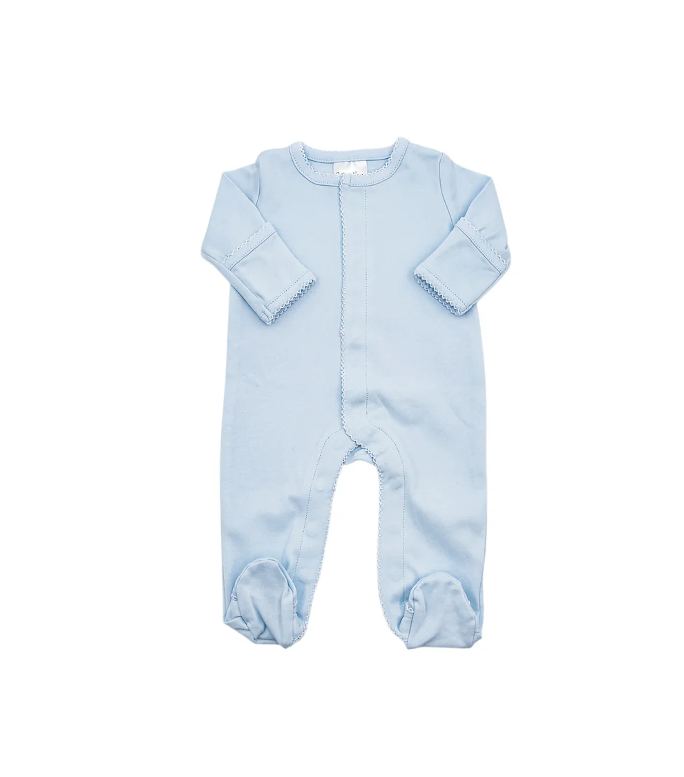 Blue w/White Picot Trim Footie