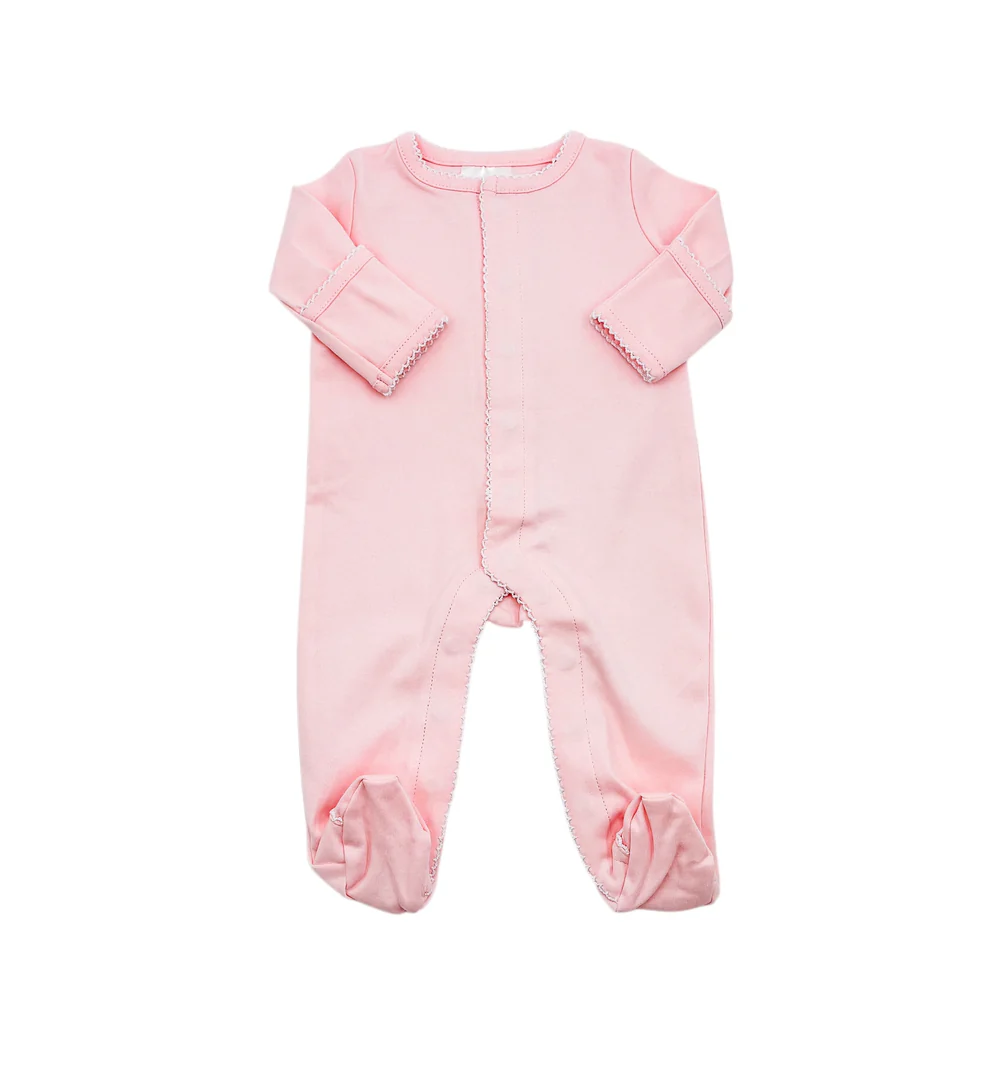 Pink w/White Picot Trim Footie