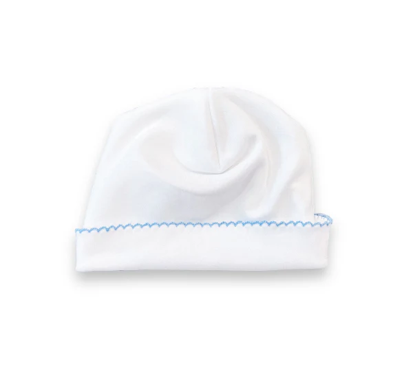 White w/Blue Picot Trim Hat