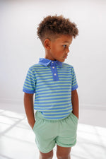 courtside kids - blue/green qb stripe polo