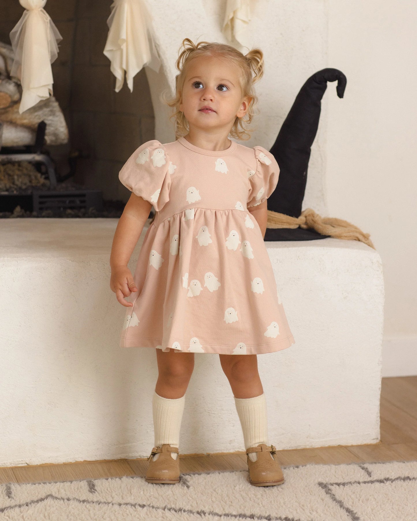Sweet Ghost Darla dress by Quincy Mae featuring a delicate design, soft fabric, and a charming, lightweight style for children.