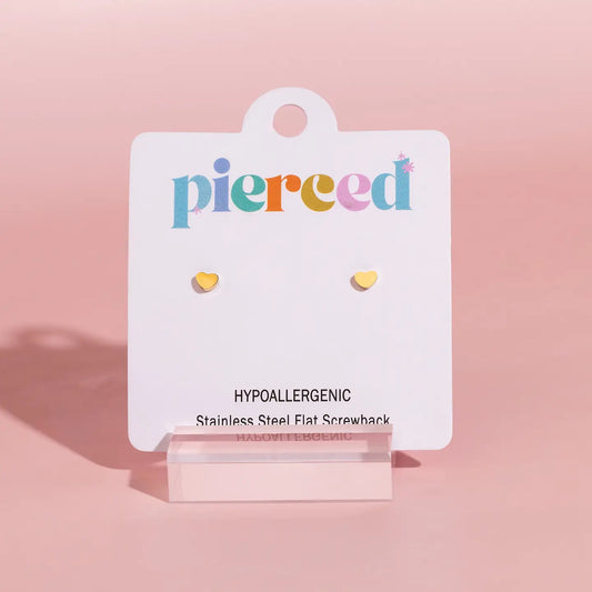 Tiny Classic Heart SB by Pierced Co, small silver stud earring featuring a delicate heart shape on a plain background.
