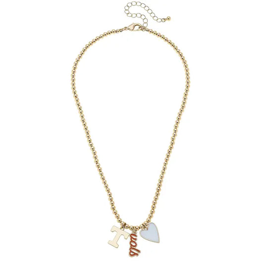 Tennessee Vols Ball Bead Charm Necklace in Shiny Gold
