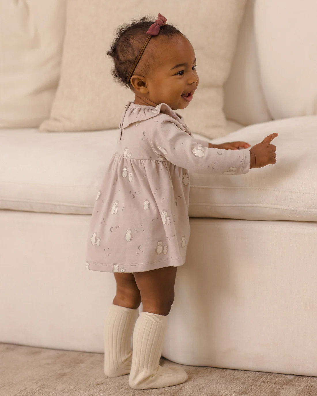 Owls Ruffle Collar Jersey Dress