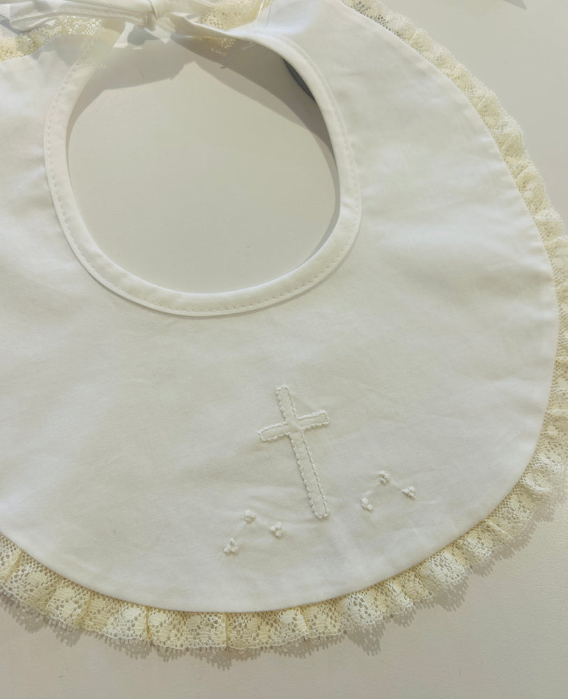 Baby Sen - White Bib - Ecru Cross