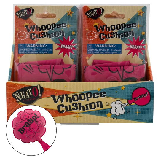 Toysmith Neato! Whoopee Cushion showing bright, colorful inflatable prank cushion with playful design and brand logo.