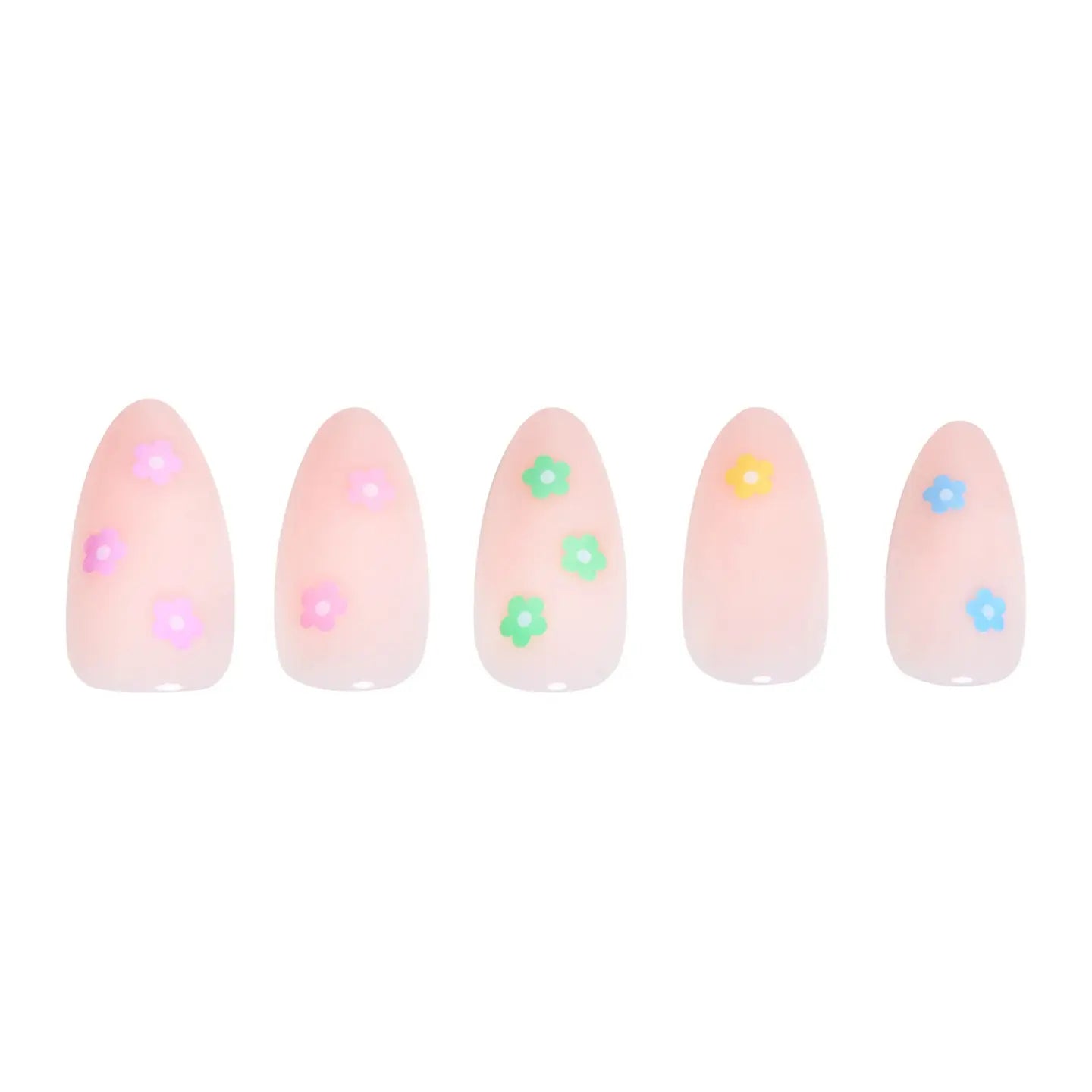 Glamnetic Full Bloom press-on nails with vibrant floral design on natural-looking nail tips, showcasing easy-to-apply false nails.