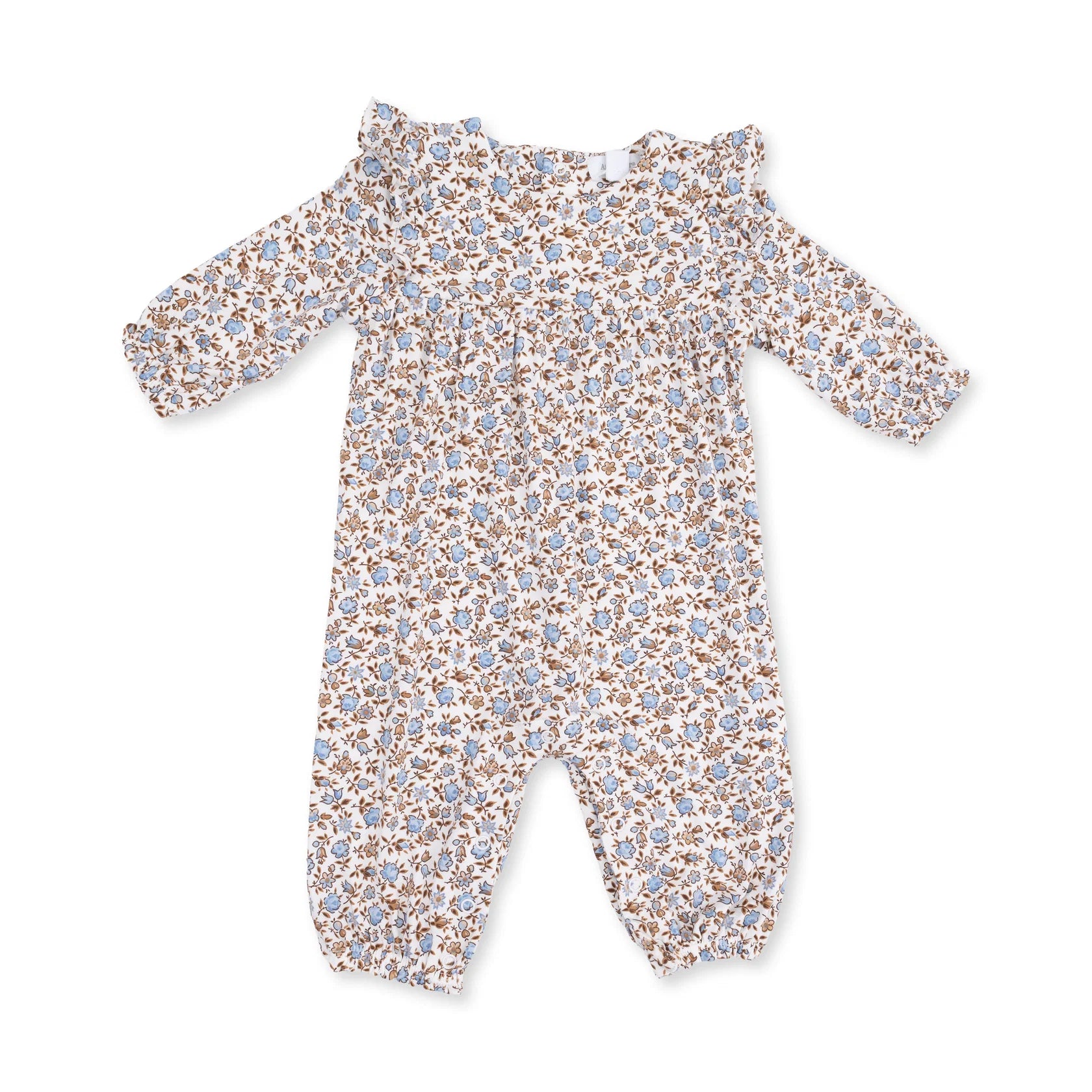 Angel Dear Hazel floral ruffle sleeve romper for girls, featuring a cute floral pattern and ruffle sleeves.