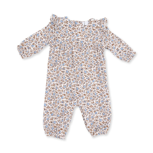 Angel Dear Hazel floral ruffle sleeve romper for girls, featuring a cute floral pattern and ruffle sleeves.