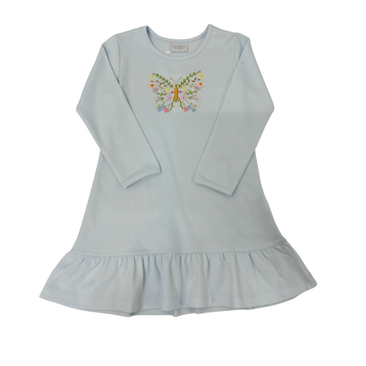 Squiggles - Light Blue L/S Dress w/ Butterfly Embroidery
