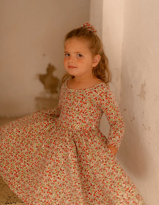 Crimson Flora Twirl Dress