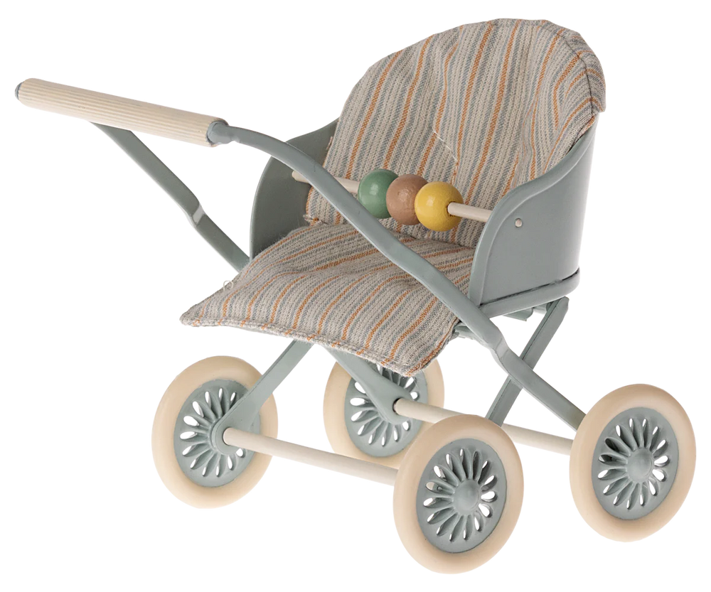 Maileg - Stroller, Baby Mouse Blue