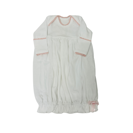 Squiggles - White Lap Shoulder Gown w/ Pink Crochet and Bow