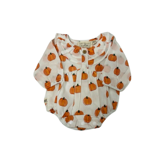 eight thousand miles - Double Frill Romper LS - Pumpkins
