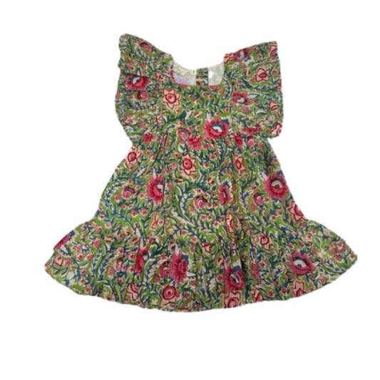 eight thousand miles - Frill Sleeve Dress - Henna Green Floral