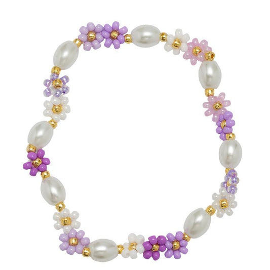Jane Marie - Purple Flower & Pearl Beaded Bracelet