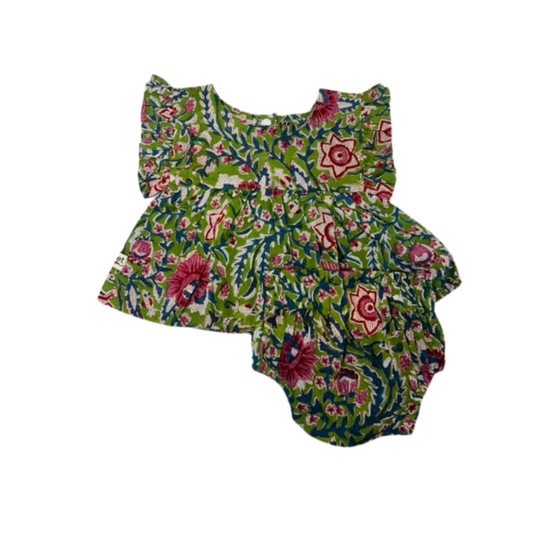eight thousand miles - Baby Tunic + Bloomer Set - Henna Green Floral