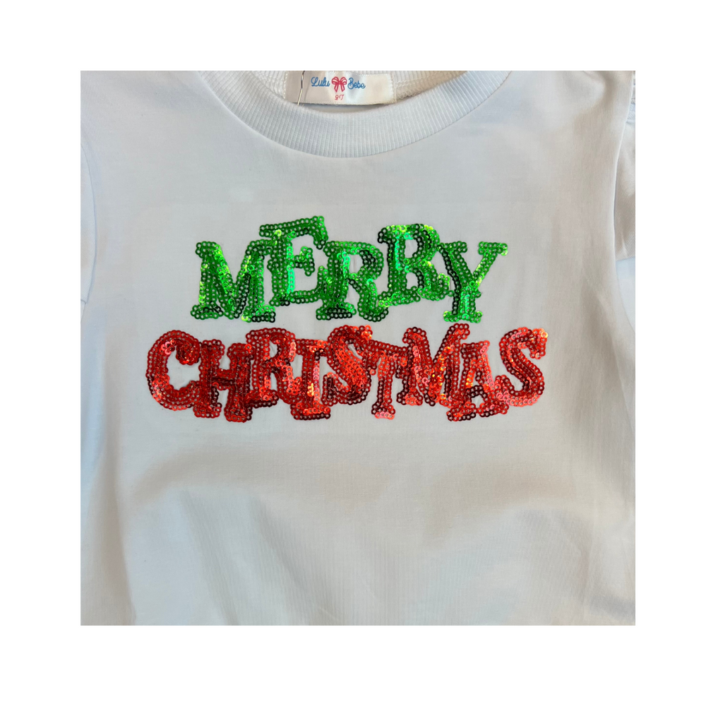 Lulu Bebe - Sequin "Merry Christmas" Long sleeve Tee