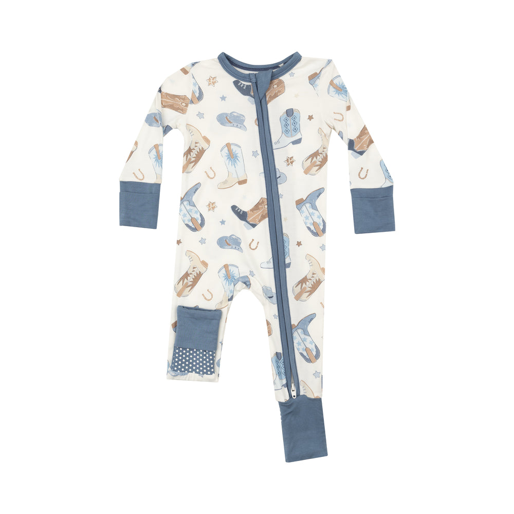 Angel Dear - Blue Cowboy Boots Zip Romper