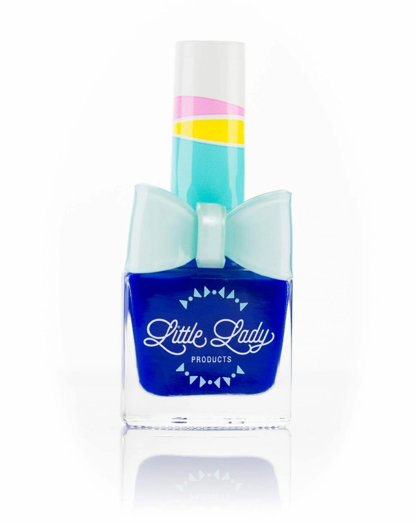 Little Lady kid-safe scented nail polish in blueberry Bingy color, featuring a small bottle with colorful label and applicator brush.