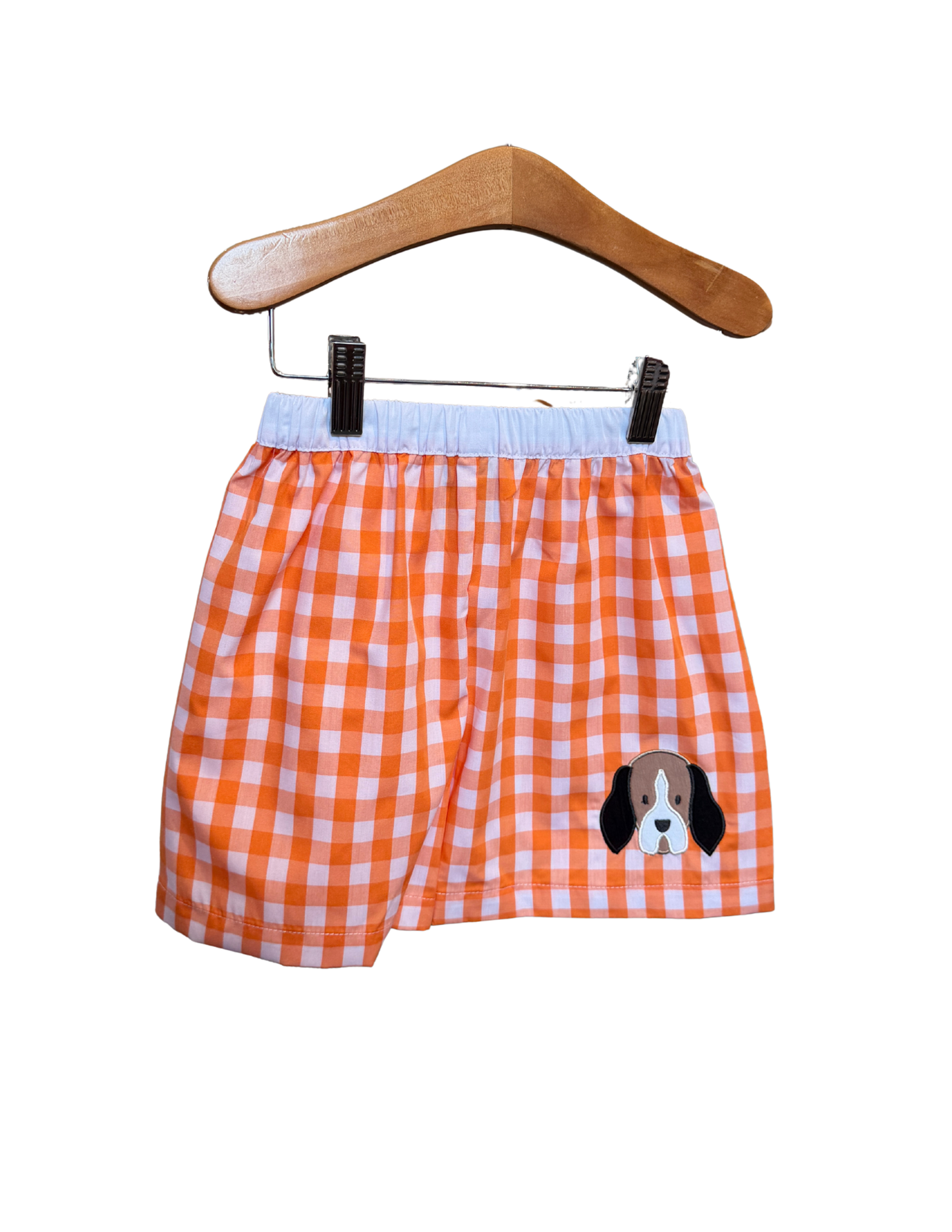 Orange and white gingham smokey short by Remember Nguyen, featuring a stylish, casual design with a comfortable fit.