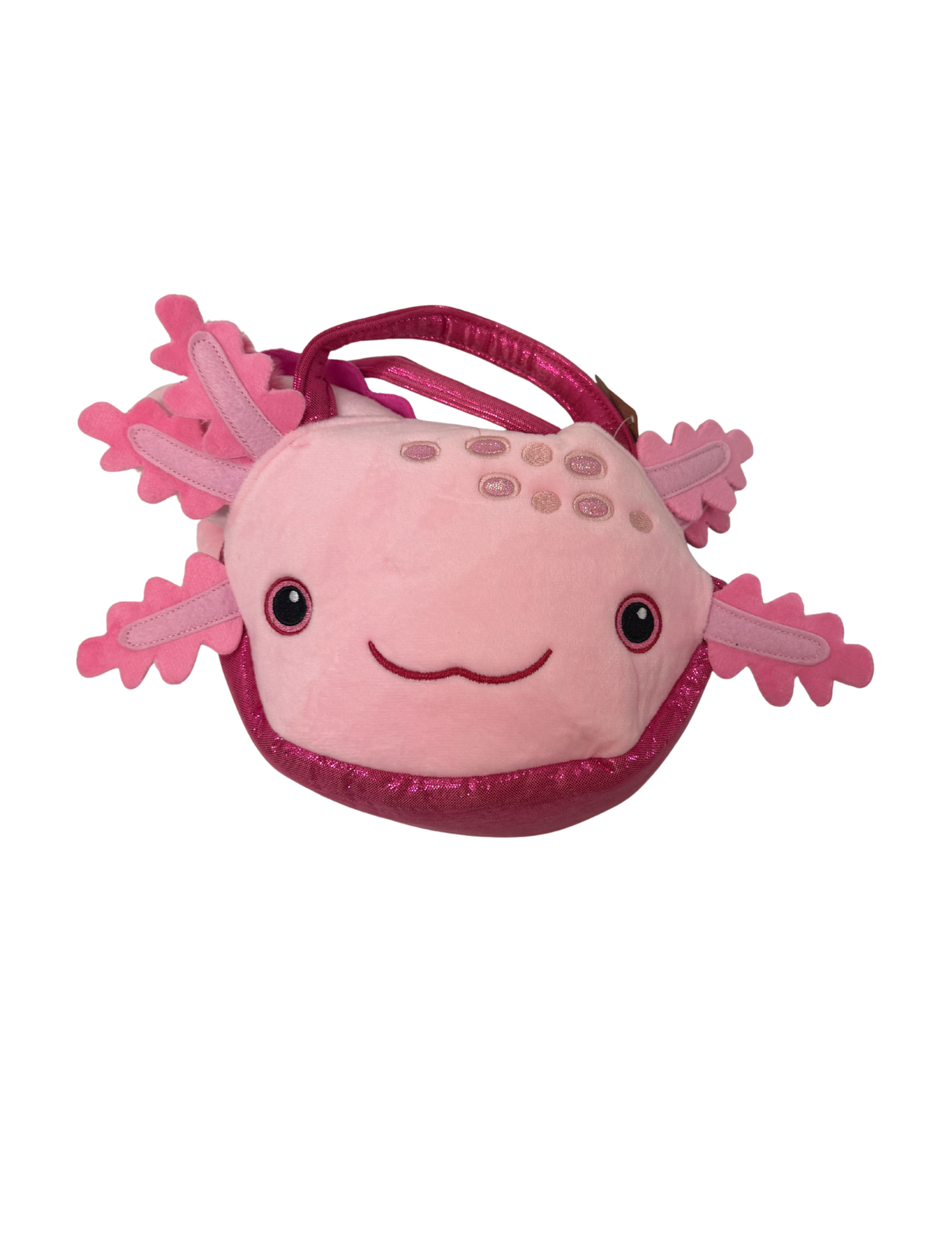 Zoologee Axolotl Bag featuring a cute axolotl design with vibrant colors and adjustable shoulder strap on smooth fabric.
