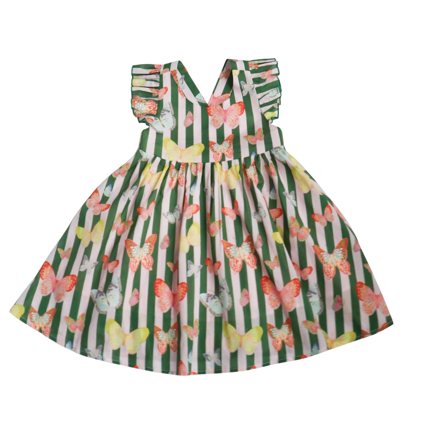Green Butterfly Josie Dress by Hollis Baker, featuring a flowy fabric with butterfly print and elegant sleeveless design.