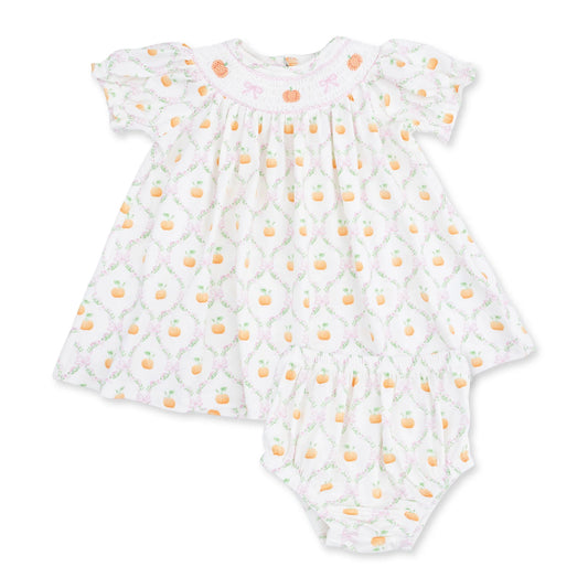 Pretty Pumpkin Trellis Jane Puff Sleeve Bishop Dress and Bloomer