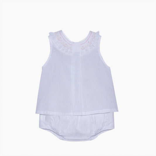 White Alice bloomer set by Remember Nguyen, featuring soft fabric and classic design for comfortable toddler wear.