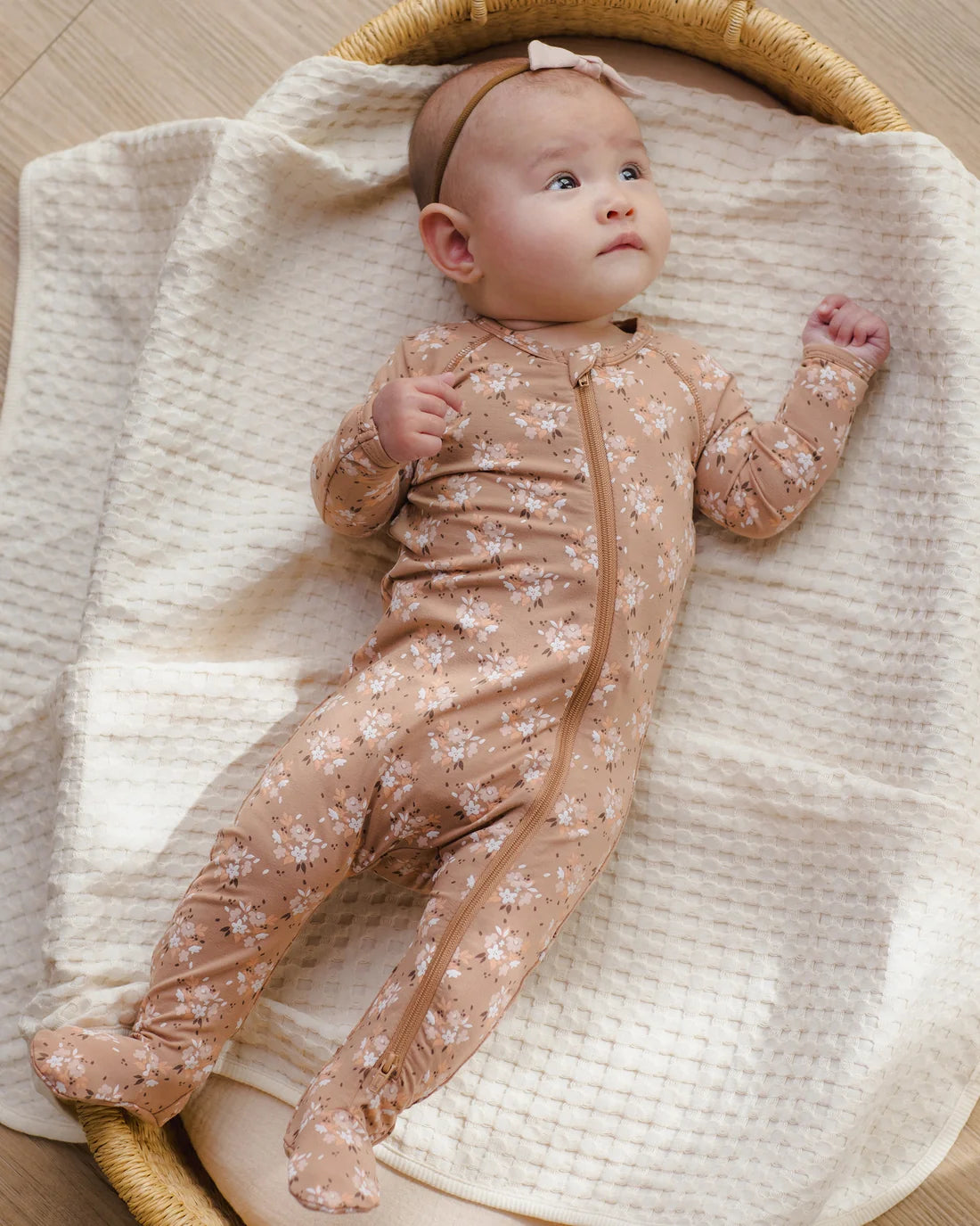 Fall floral bamboo zip footie by Quincy Mae featuring a cozy, patterned footed pajama with fall-inspired floral print.