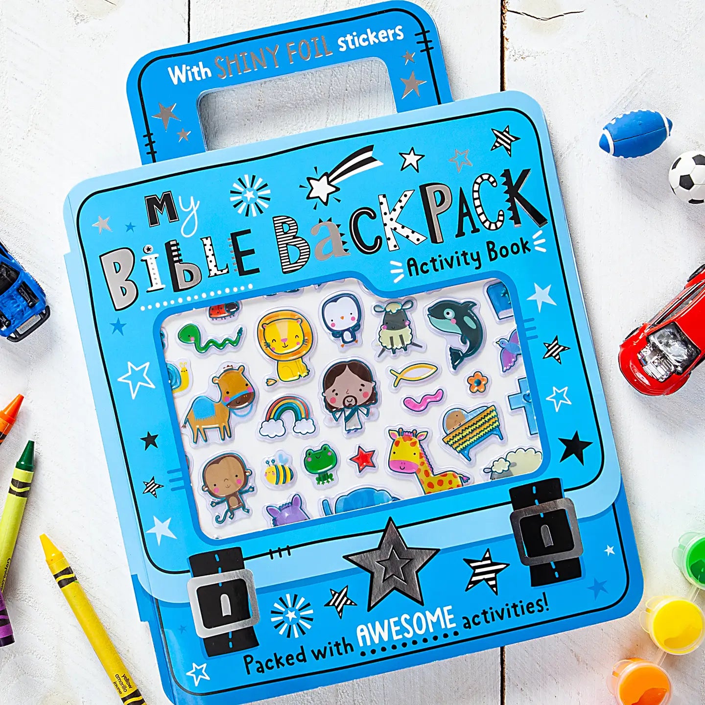 My Bible Backpack activity book by BroadStreet Publishing Group, LLC, featuring colorful illustrations and Bible-themed pages.