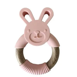 Chewable Charm - Bunny Silicone + Wood Teether - Peony Pink