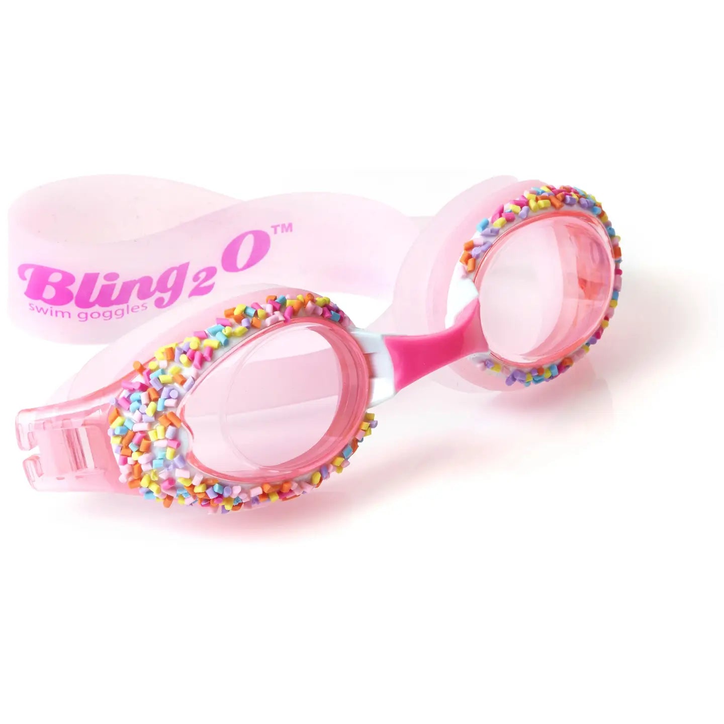 Colorful Cake Pop kids' swim goggles by Bling2o with adjustable straps and fun design for young swimmers.