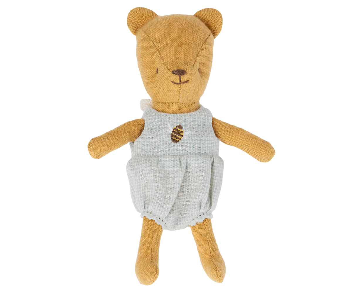 Maileg Teddy Baby plush toy with soft fabric and detailed stitching, perfect for babies and young children.