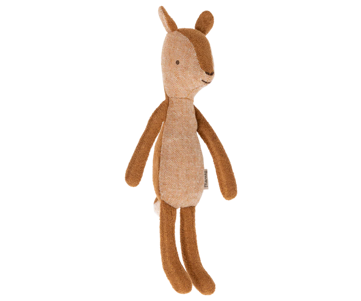 Maileg Little Sister Deer plush toy with soft fabric and detailed features, ideal for children's play and cuddling.